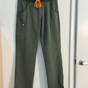 Figs Women's Olive (Moss) Scrub Pants with Orange Drawstring